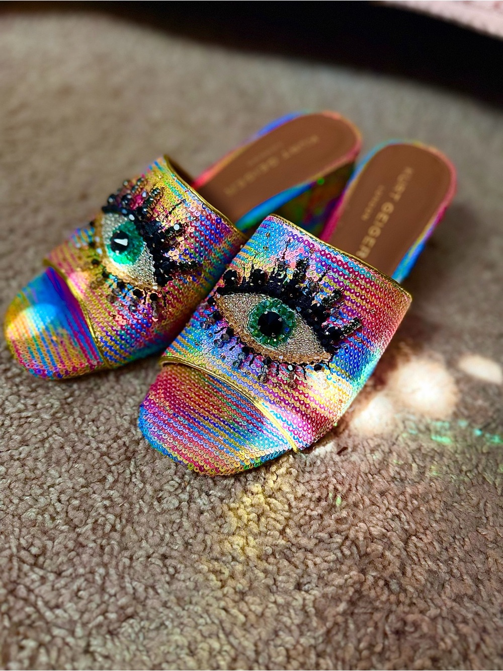 Kurt Geiger Multicolor Sequin Eye Embellished Slide Mules